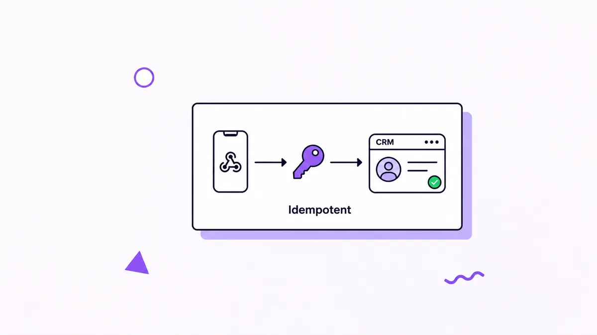 CRM workflow automation uses idempotency keys to prevent duplicate CRM records.