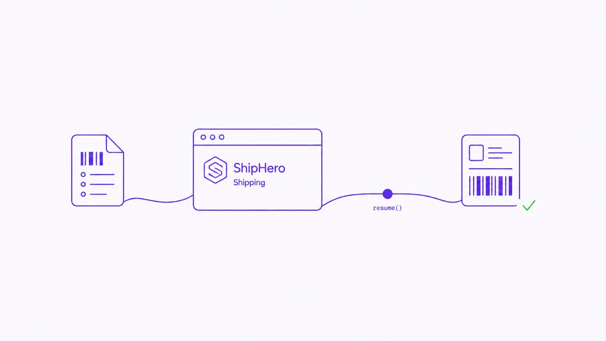 Automated label printing for warehouses uses resume checkpoints for ordered ShipHero processing.