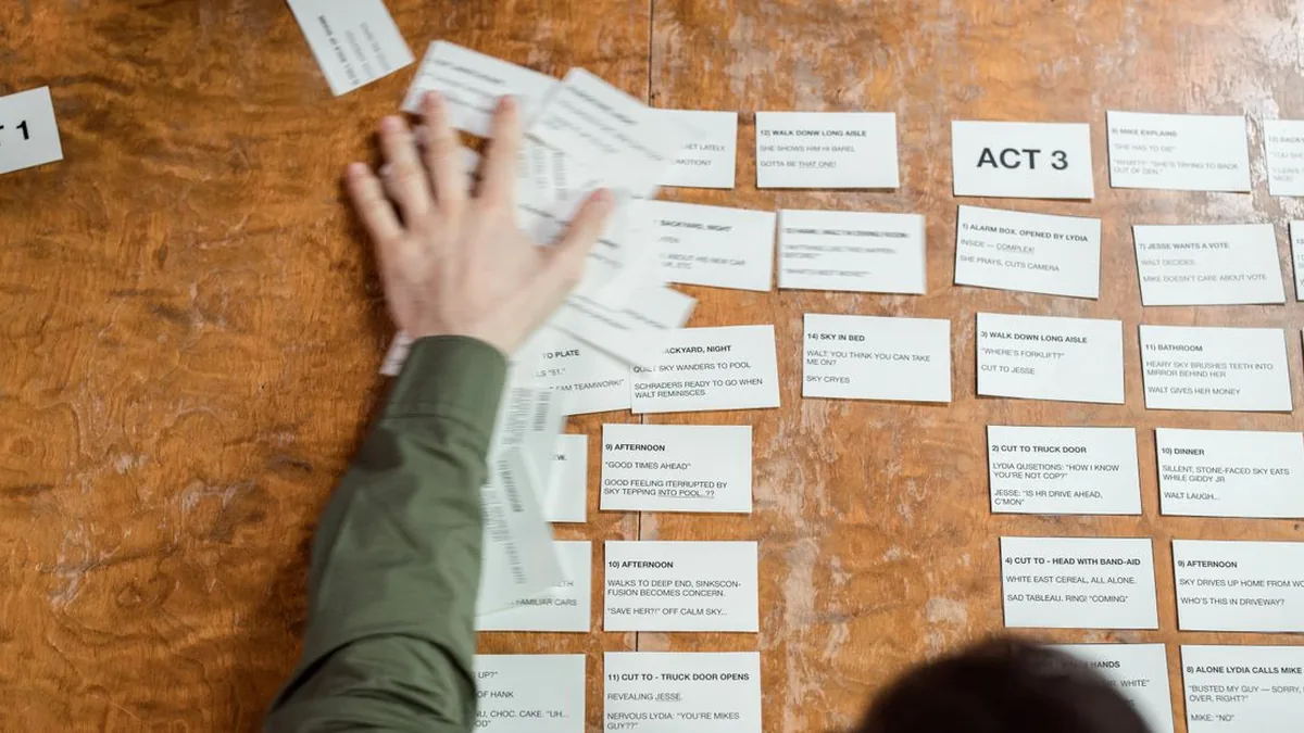 A production workspace showing a script, source clips, avatar frame, edit timeline, and vertical ad export (Photo by Ron Lach, Pexels)